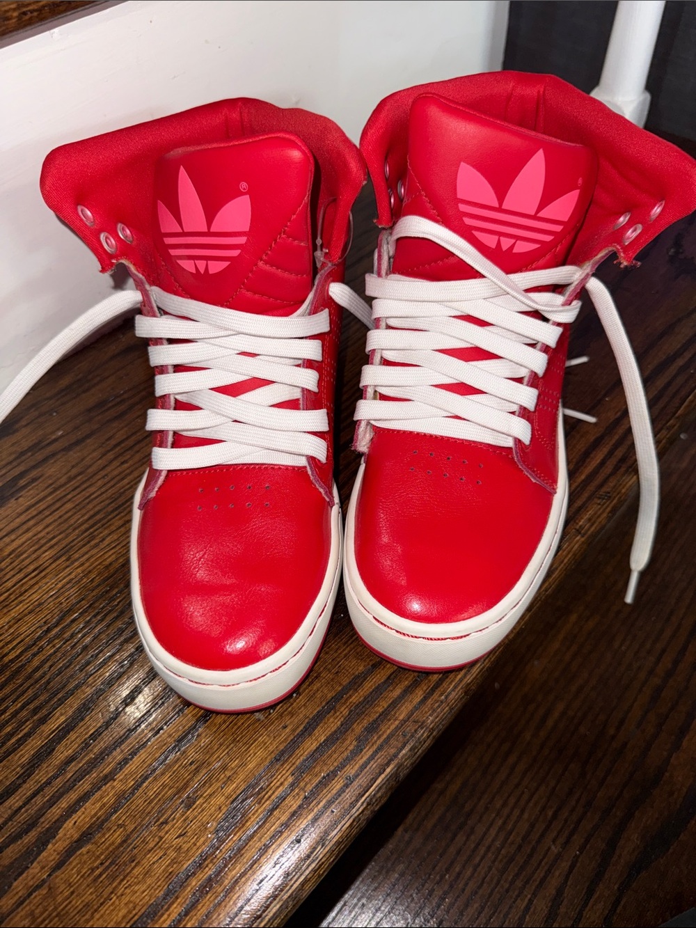 adidas Kids Red High-Top Sneakers with White Laces
